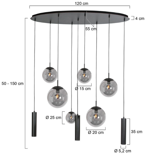 Steinhauer Moderne hanglamp Bollique 9-lichts ovaal smoke