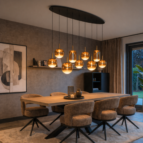 Hotel chique design hanglamp Yvonne 9-lichts brons ovaal