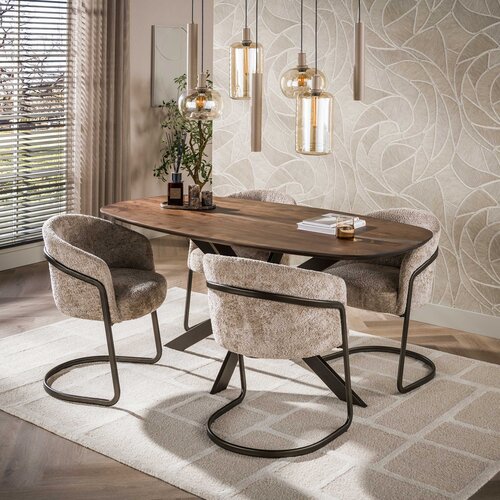Modern landelijke eetkamertafel Arthur deens ovaal drift brown 180 cm