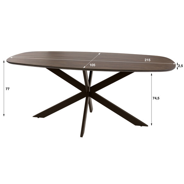 BelaLuz Modern landelijke eetkamertafel Arthur deens ovaal drift brown 215 cm