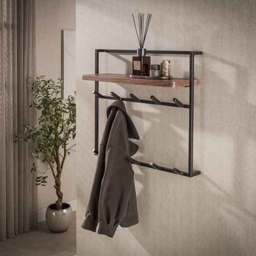 Modern industriële kapstok Como 12 haken Massief acacia bruin