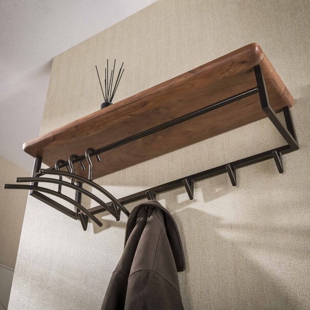 BelaLuz Modern industriële kapstok Rio 6 haken Massief acacia bruin