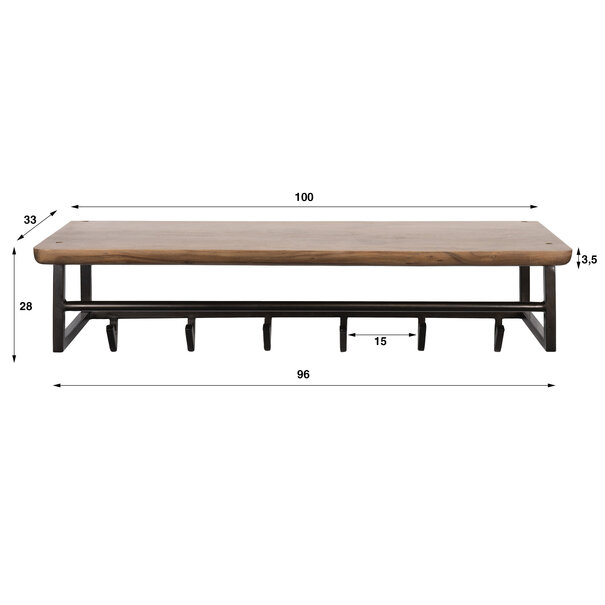 BelaLuz Modern industriële kapstok Rio 6 haken Massief acacia bruin