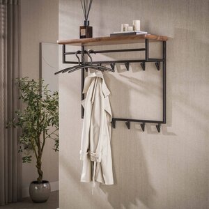 BelaLuz Modern industriële kapstok Rio 12 haken Massief acacia bruin