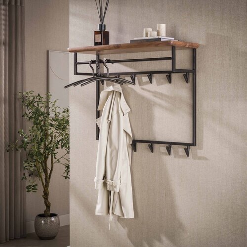 Modern industriële kapstok Rio 12 haken Massief acacia bruin
