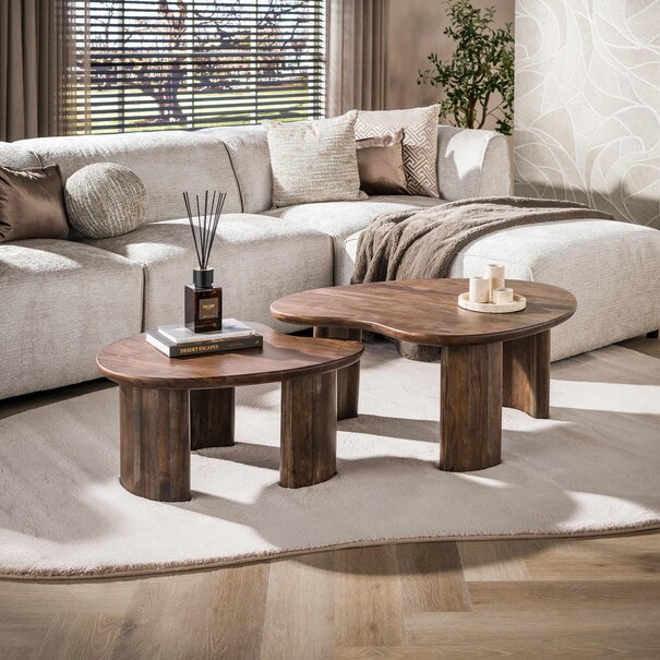 BelaLuz Modern landelijke salontafel Mae set van 2 massief acacia bruin