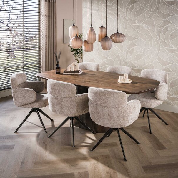 BelaLuz Modern landelijke eettafel Mae Massief acacia bruin Deens ovaal 215 cm