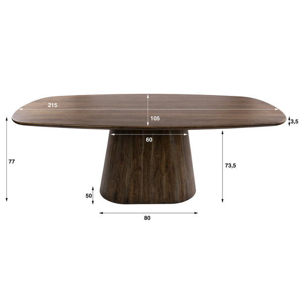 BelaLuz Modern landelijke eettafel Mae Massief acacia bruin Deens ovaal 215 cm