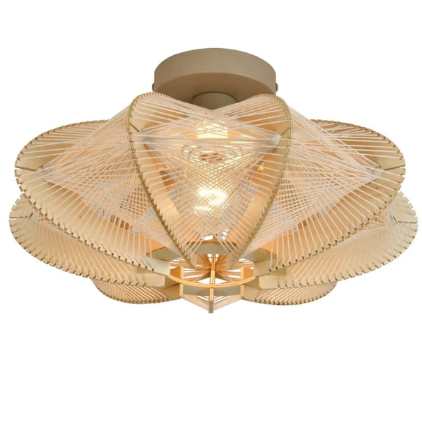 ETH Japandi stijl plafondlamp naturel hout met touw Jessica 1-lichts oak Ø40 cm