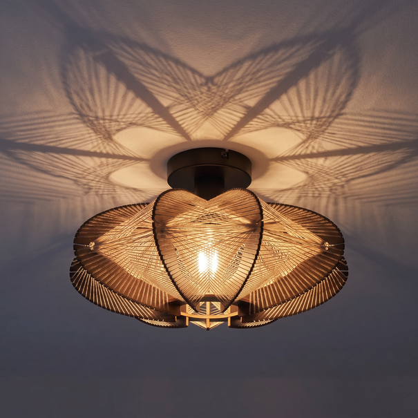 ETH Japandi plafondlamp Jessica 1-lichts walnut Ø40 cm