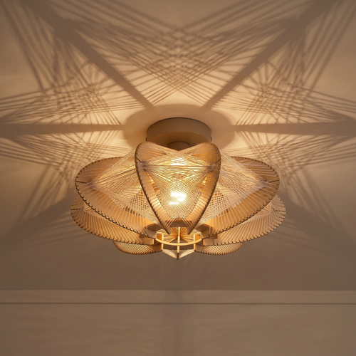 Japandi stijl plafondlamp naturel hout met touw Jessica 1-lichts oak Ø40 cm