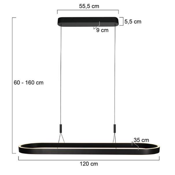 Steinhauer Modern industriële hanglamp Mykty met kabellift ovaal 120 cm