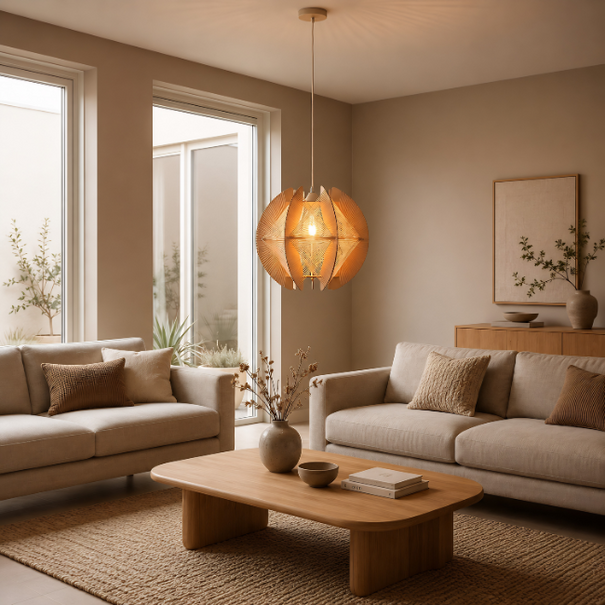 ETH Landelijk Japandi hanglamp Jessica 1-lichts oak