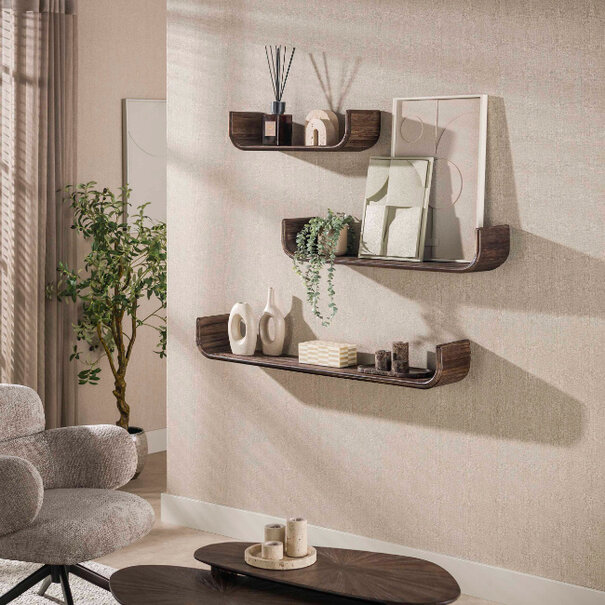 BelaLuz Retro design wandplank Maya U-shape 3-set teakhout
