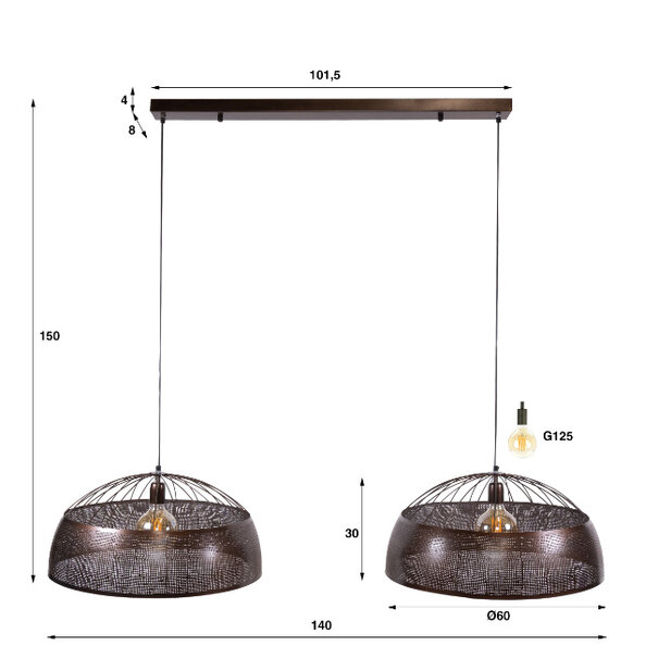 BelaLuz Industriële hanglamp Misto 2-lichts antiek koper Ø60 cm