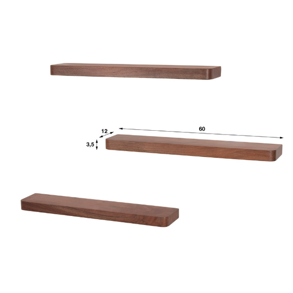 BelaLuz Moderne wandplank Como 3-set massief acaciahout bruin gelakt 60 cm