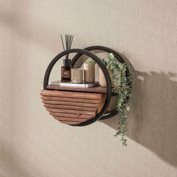 BelaLuz Industrieel landelijke wandschap Livio 1-lade Massief acacia bruin Ø40 cm