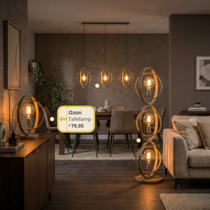 BelaLuz Shop the look Ozon beige lampenset met hanglamp tafellamp en vloerlamp