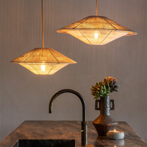 Ibiza stijl hanglamp Lumbini grijs touw Ø60 cm L