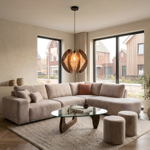 ETH Landelijke Japandi hanglamp Jessica 1-lichts small walnut