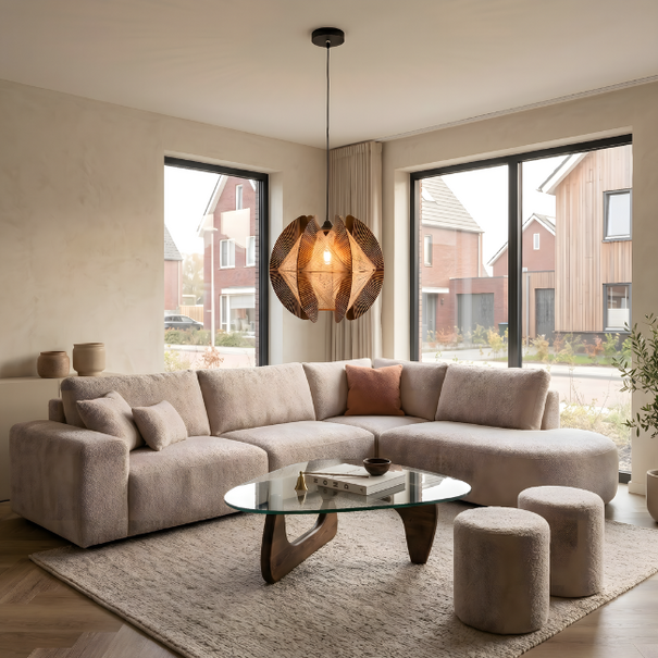 ETH Landelijke Japandi hanglamp Jessica 1-lichts small walnut