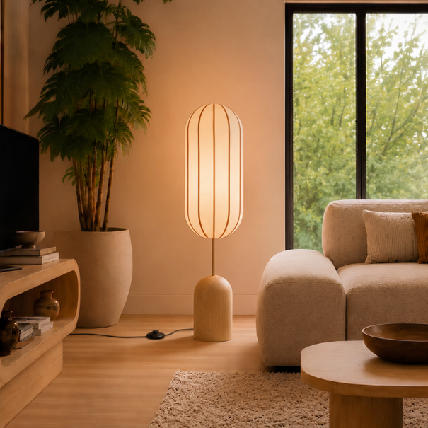 By-Boo Retro vintage vloerlamp Cocoon 1-lichts naturel