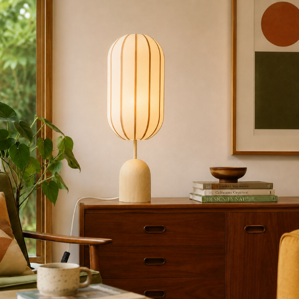 By-Boo Retro vintage tafellamp Cocoon 1-lichts naturel
