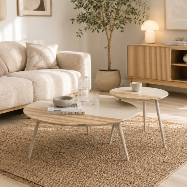 By-Boo Scandinavische salontafel set van 2 Diago van teakhout & keramiek