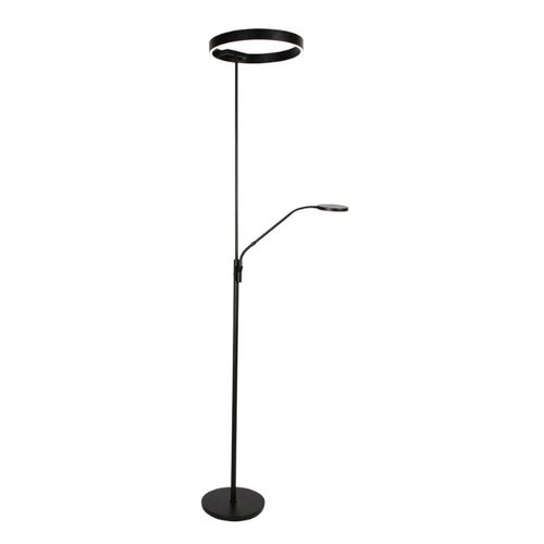 Moderne uplighter Soleil 2 met leeslamp zwart