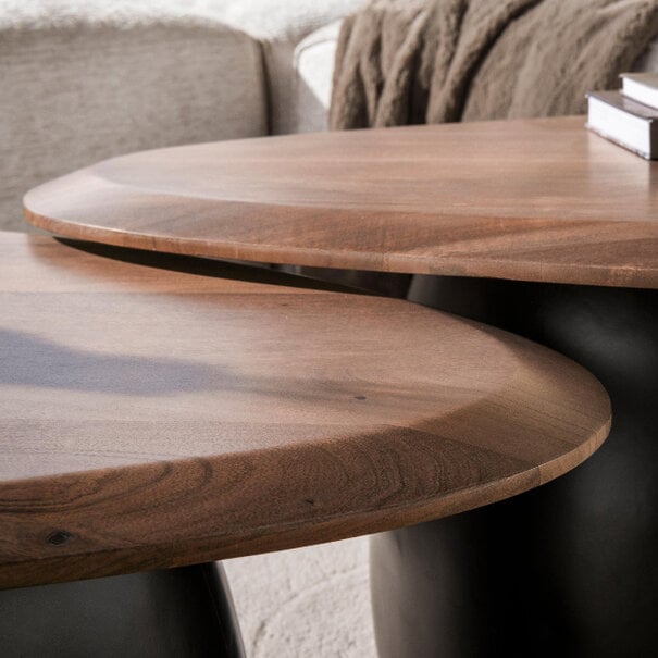 BelaLuz Modern Industriële salontafel Juna set van 2 massief acacia bruin