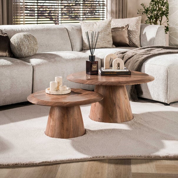 BelaLuz Moderne salontafel Lune set van 2 massief acaciahout bruin