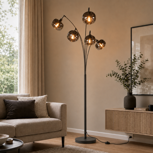 Moderne vloerlamp Tenebris 5-lichts smoke glas