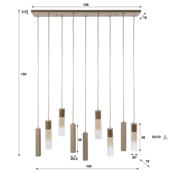 BelaLuz Moderne hanglamp Luce 9-lichts Beige