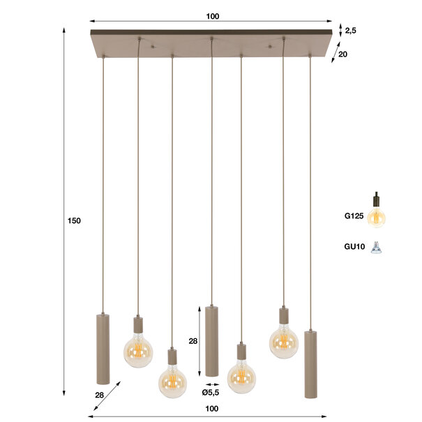 BelaLuz Moderne hanglamp Brisa 7-lichts beige