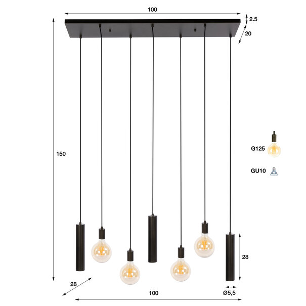 BelaLuz Modern industriële hanglamp Brisa 7-lichts Sienna brown