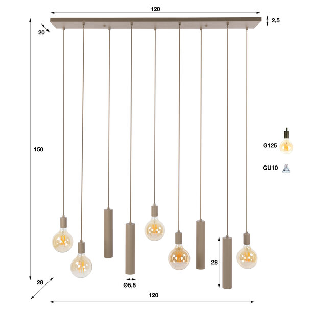 BelaLuz Moderne hanglamp Brisa 9-lichts beige