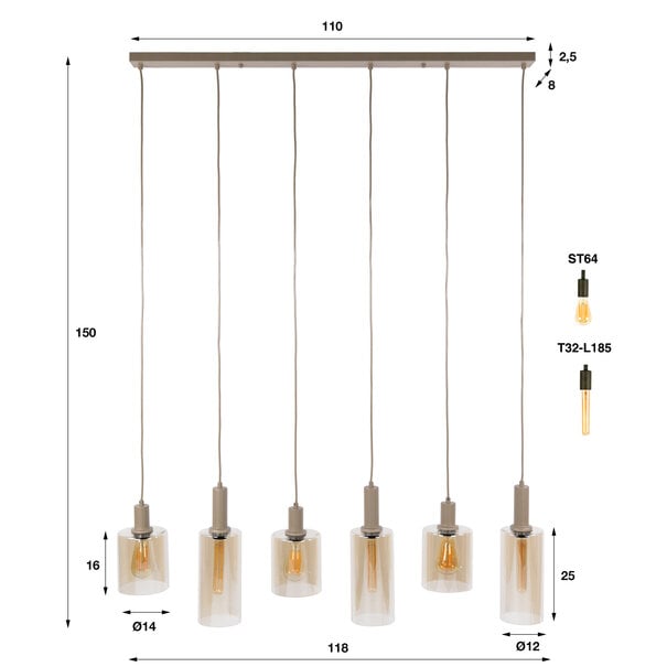 BelaLuz Moderne hanglamp Calenza 6-lichts beige