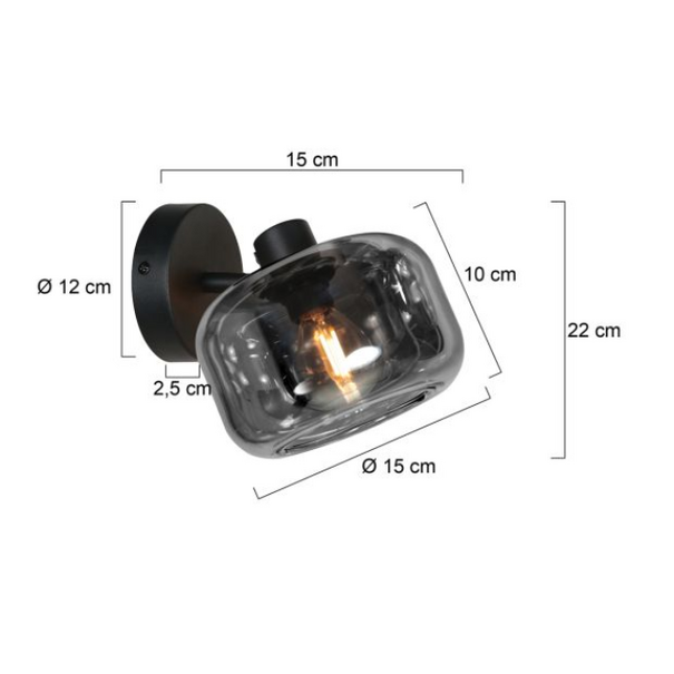 Steinhauer Modern Industriële opbouwspot Tenebris 1-lichts smoke glas