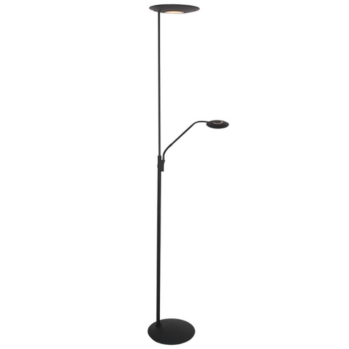 Moderne Uplighter Zenith 2 met leesarm en afstandsbediening zwart