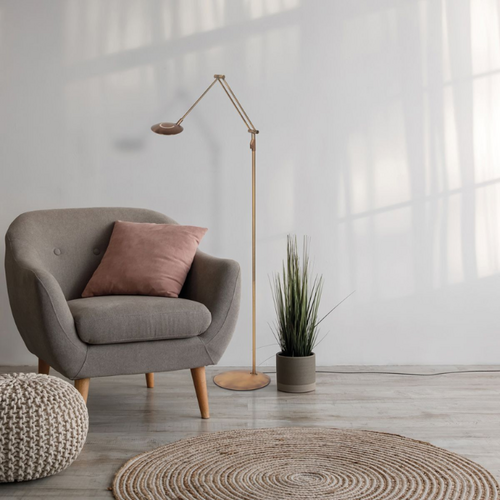 Moderne vloerlamp Zenith 2 brons zwenkarm met afstandsbediening