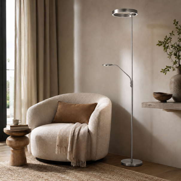 Steinhauer Modern industriële uplighter met leeslamp Soleil 2 staal