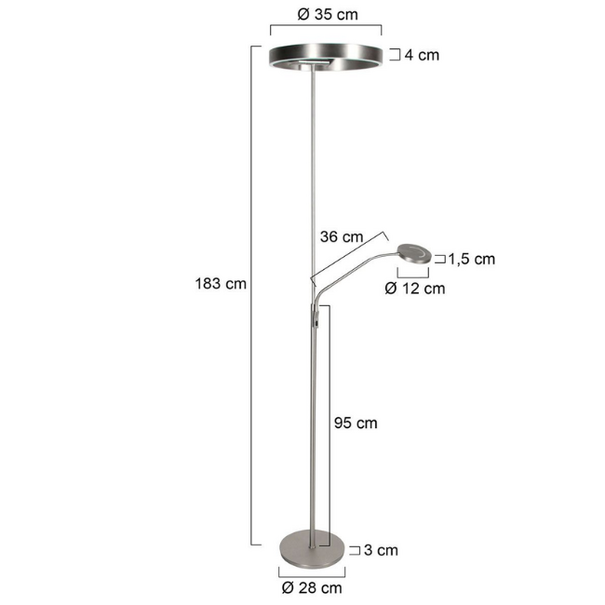 Steinhauer Modern industriële uplighter met leeslamp Soleil 2 staal