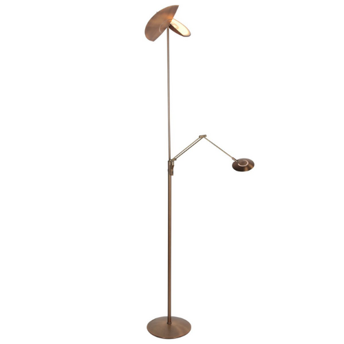 Moderne design uplighter met leeslamp Zenith 2 brons met dubbele reflector