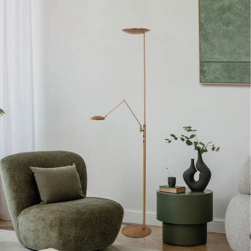 Moderne vloerlamp Daphne 2 brons uplight met leesarm