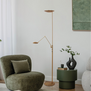 Moderne vloerlamp Daphne 2 brons uplight met leesarm