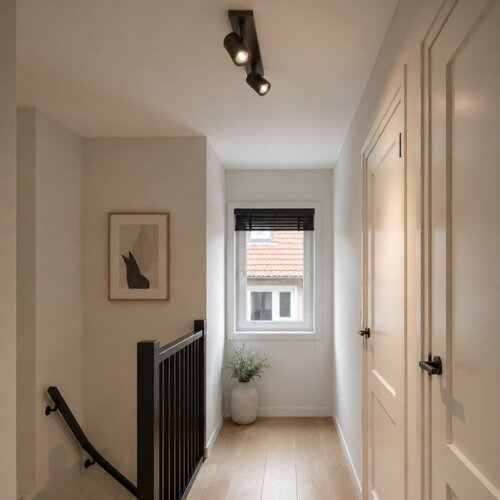 Moderne opbouwspot Halo 2-lichts op balk choco
