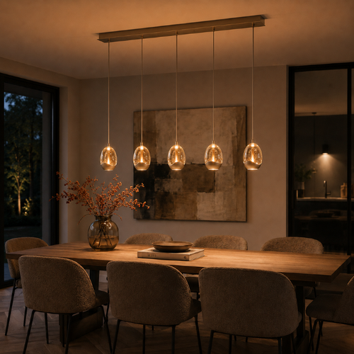 Modern design hanglamp Champagne Egg 5-lichts balk