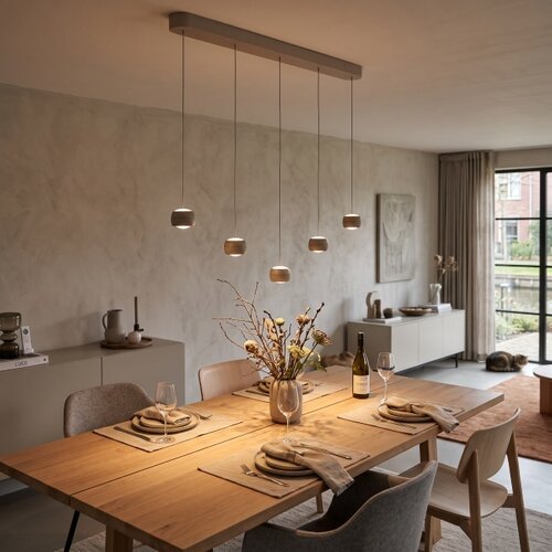 Moderne hanglamp Cosmo 5-lichts op balk crème