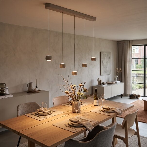 Freelight Moderne hanglamp Cosmo 5-lichts op balk crème