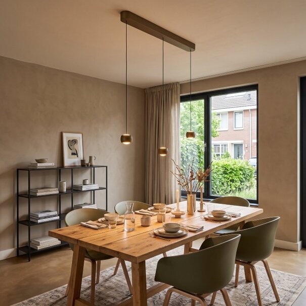 Freelight Moderne hanglamp Cosmo 3-lichts op balk brons